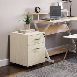 ERGOVEXA 2-Drawer Locking Office Filing Cabinet with 5 Wheels Rolling, Oak in Natural White - thumbnail 7