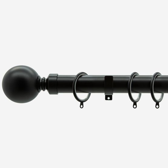 New Edge Blinds Matt Black 28mm Ball Fixed Length Metal Curtain Pole in Jet Black - Size: 270 cm - image 1