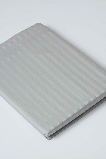 Belledorm Hotel Suite Satin Stripe 540 Thread Count Flat Sheet in Light Grey - Size: Single - image 1