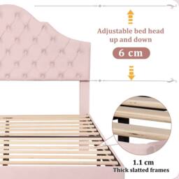 ModernLuxe Upholstered Double Bed with Adjustable Headboard & Slatted Frame in Pink - thumbnail 7