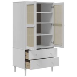 Berkfield Home Wardrobe SENJA Rattan Look White 90x55x175 cm Solid Wood Pine - Size: 90 x 55 x 175 cm - thumbnail 6