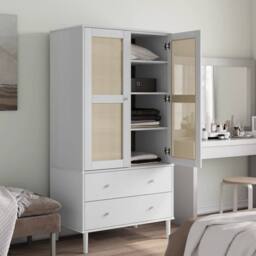Berkfield Home Wardrobe SENJA Rattan Look White 90x55x175 cm Solid Wood Pine - Size: 90 x 55 x 175 cm - thumbnail 3