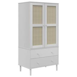 Berkfield Home Wardrobe SENJA Rattan Look White 90x55x175 cm Solid Wood Pine - Size: 90 x 55 x 175 cm - thumbnail 2