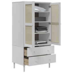 Berkfield Home Wardrobe SENJA Rattan Look White 90x55x175 cm Solid Wood Pine - Size: 90 x 55 x 175 cm - thumbnail 4