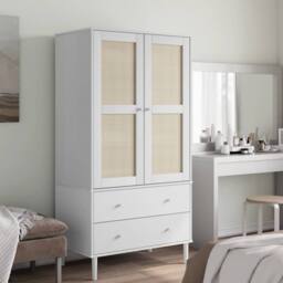 Berkfield Home Wardrobe SENJA Rattan Look White 90x55x175 cm Solid Wood Pine - Size: 90 x 55 x 175 cm - thumbnail 1