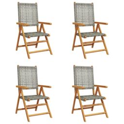 Berkfield Home Reclining Garden Chairs 4 pcs Grey Poly Rattan & Solid Wood - thumbnail 2