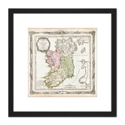 Artery8 Map Antique De La Tour 1766 Ireland Historic Replica 8X8 Inch Square Wooden Framed Wall Art Print Picture with Mount in Black - thumbnail 1