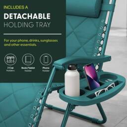 Keplin Set of 2 XXL Premium Heavy Duty Quilted Zero Gravity Chairs in Teal - thumbnail 7