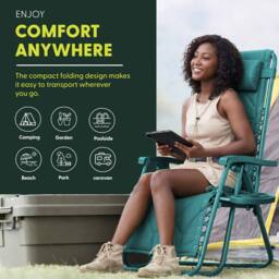 Keplin Set of 2 XXL Premium Heavy Duty Quilted Zero Gravity Chairs in Teal - thumbnail 6