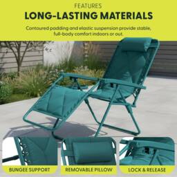 Keplin Set of 2 XXL Premium Heavy Duty Quilted Zero Gravity Chairs in Teal - thumbnail 3