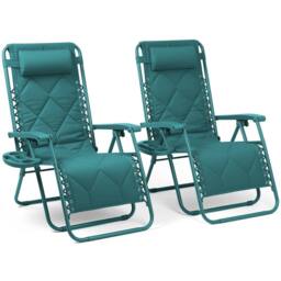 Keplin Set of 2 XXL Premium Heavy Duty Quilted Zero Gravity Chairs in Teal