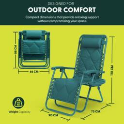 Keplin Set of 2 XXL Premium Heavy Duty Quilted Zero Gravity Chairs in Teal - thumbnail 2