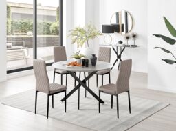 FurnitureboxUK Novara Grey Concrete Effect Black Leg 120cm Round Dining Table & 4 Milan Black Leg Chairs in Beige - thumbnail 6