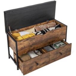 Costway Storage Ottoman Bench Flip Top Storage Chest with 2 Drawers Wooden Storage Bench in Brown - thumbnail 3