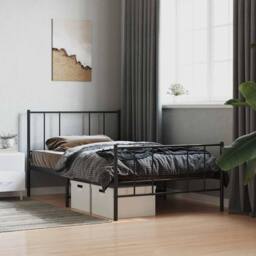 Berkfield Home Metal Bed Frame with Headboard & Footboard Black 90x190 cm Single - thumbnail 2