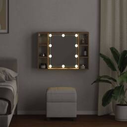 Berkfield Home Mirror Cabinet with LED Artisan Oak 76x15x55 cm Engineered Wood in Brown - Size: 76 x 15 x 55 cm - thumbnail 4