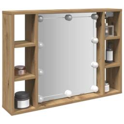 Berkfield Home Mirror Cabinet with LED Artisan Oak 76x15x55 cm Engineered Wood in Brown - Size: 76 x 15 x 55 cm - thumbnail 2