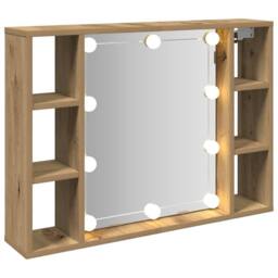 Berkfield Home Mirror Cabinet with LED Artisan Oak 76x15x55 cm Engineered Wood in Brown - Size: 76 x 15 x 55 cm - thumbnail 6