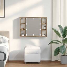 Berkfield Home Mirror Cabinet with LED Artisan Oak 76x15x55 cm Engineered Wood in Brown - Size: 76 x 15 x 55 cm - thumbnail 1