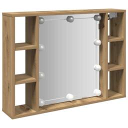 Berkfield Home Mirror Cabinet with LED Artisan Oak 76x15x55 cm Engineered Wood in Brown - Size: 76 x 15 x 55 cm - thumbnail 3