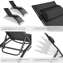 tectake Sun Lounger Set Of 2 Alina in Black - Size: 2 Seater - thumbnail 5