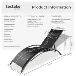 tectake Sun Lounger Set Of 2 Alina in Black - Size: 2 Seater - thumbnail 6