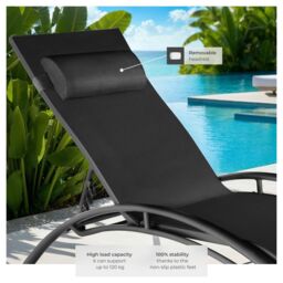 tectake Sun Lounger Set Of 2 Alina in Black - Size: 2 Seater - thumbnail 4