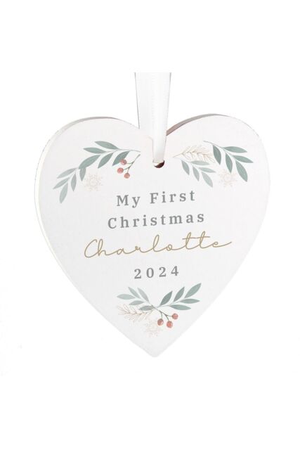 Personalised Memento Company Personalised Christmas Foliage Hanging Heart Decoration in White - image 1