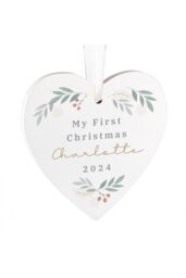 Personalised Memento Company Personalised Christmas Foliage Hanging Heart Decoration in White