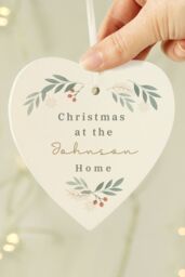 Personalised Memento Company Personalised Christmas Foliage Hanging Heart Decoration in White - thumbnail 3