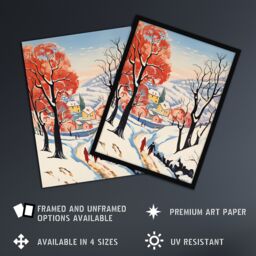 "Artery8 Wall Art Print Sunny Winter Day Village Countryside Road Poster Picture in White - Size: W18"" x H24""" - thumbnail 2