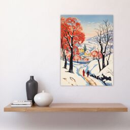 "Artery8 Wall Art Print Sunny Winter Day Village Countryside Road Poster Picture in White - Size: W18"" x H24""" - thumbnail 4