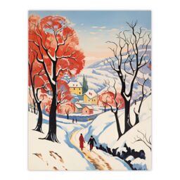 "Artery8 Wall Art Print Sunny Winter Day Village Countryside Road Poster Picture in White - Size: W18"" x H24""" - thumbnail 1