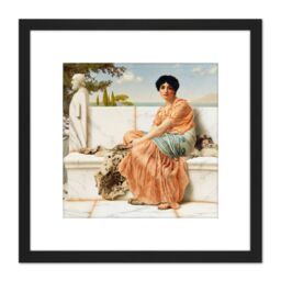 Artery8 Godward Reverie Days Of Sappho Antiquity Painting 8X8 Inch Square Wooden Framed Wall Art Print Picture with Mount in Black - thumbnail 1