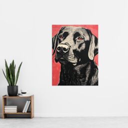 "Artery8 Black Lab Labrador Dog Portrait On Coral Backdrop Lino Risograph Riso Extra Large XL Unframed Wall Art Poster Print - Size: W24"" x H32""" - thumbnail 4
