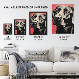"Artery8 Black Lab Labrador Dog Portrait On Coral Backdrop Lino Risograph Riso Extra Large XL Unframed Wall Art Poster Print - Size: W24"" x H32""" - thumbnail 3
