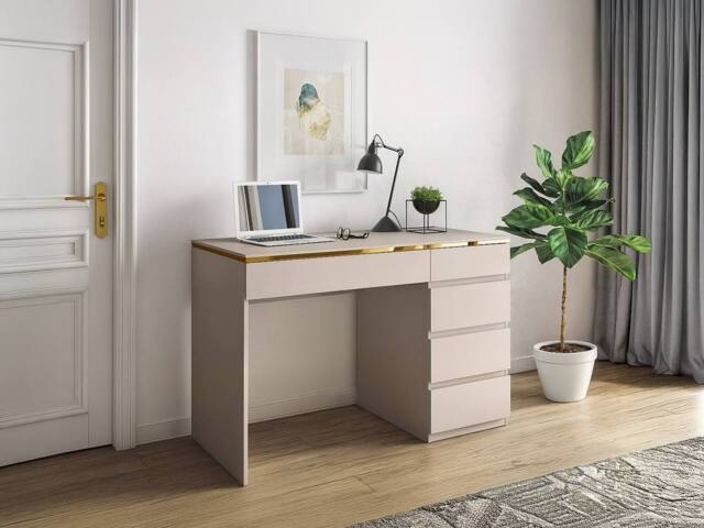 Vente-unique Desk - 5 Drawers - Beige & Gold - VUKIA - image 1