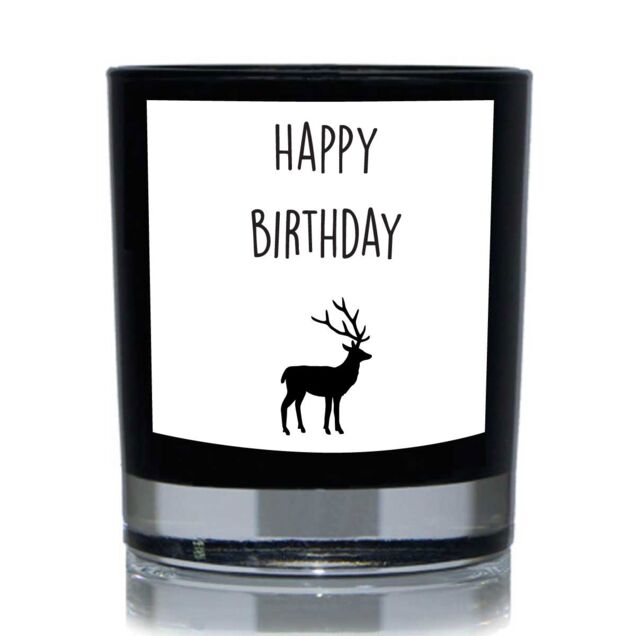60 SECOND MAKEOVER Birthday Candle Happy Birthday Deer Candle Gift 20cl Candle in Black