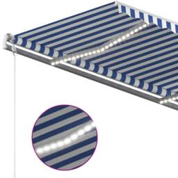 Berkfield Home Manual Retractable Awning with LED 450x350 cm Blue & White - thumbnail 5