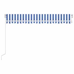 Berkfield Home Manual Retractable Awning with LED 450x350 cm Blue & White - thumbnail 4