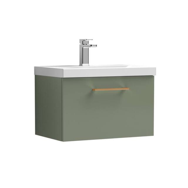 Balterley 600mm Wall Hung 1 Drawer Vanity Basin Unit, Satin Green, Copper Handle in Green - image 1