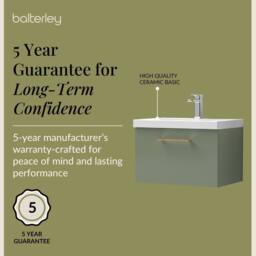 Balterley 600mm Wall Hung 1 Drawer Vanity Basin Unit, Satin Green, Copper Handle in Green - thumbnail 6
