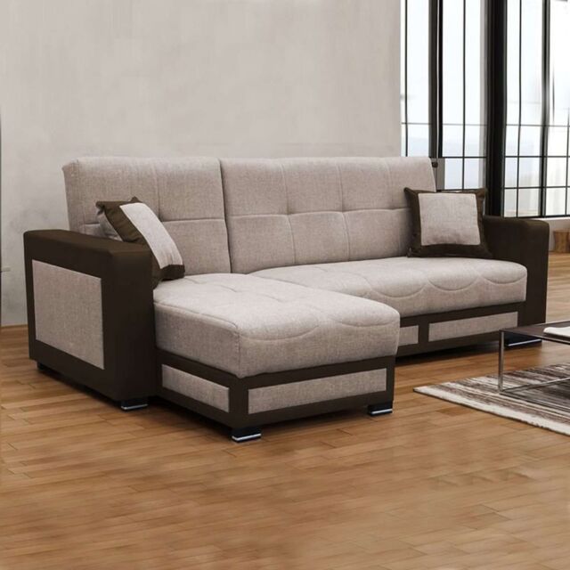 Sliding Wardrobes 4U Terrian Fabric Corner Sofa Bed Modern Living Spaces with Otoman Storage Left Corner Brown - image 1
