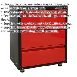Loops Modular 3 Drawer Cabinet with Worktop - 665 x 460 x 820mm - Ball Bearing Slides - thumbnail 2