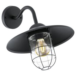 Loops IP44 Outdoor Wall Light Black Cage Fisherman Shade 1 x 60W E27 Bulb Porch Lamp