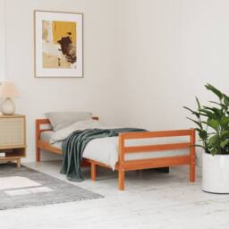 Berkfield Home Bed Frame Wax Brown 75x190 cm Small Single Solid Wood Pine - thumbnail 2