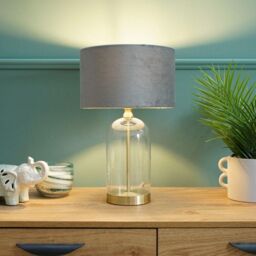 ValueLights Jessy Gold Glass Table Lamp With Grey Velvet Shade - thumbnail 4