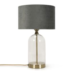 ValueLights Jessy Gold Glass Table Lamp With Grey Velvet Shade - thumbnail 2
