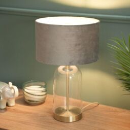 ValueLights Jessy Gold Glass Table Lamp With Grey Velvet Shade - thumbnail 5