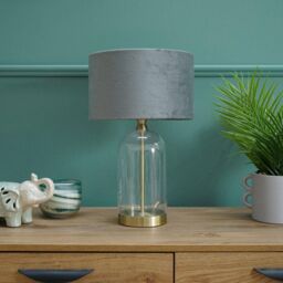 ValueLights Jessy Gold Glass Table Lamp With Grey Velvet Shade